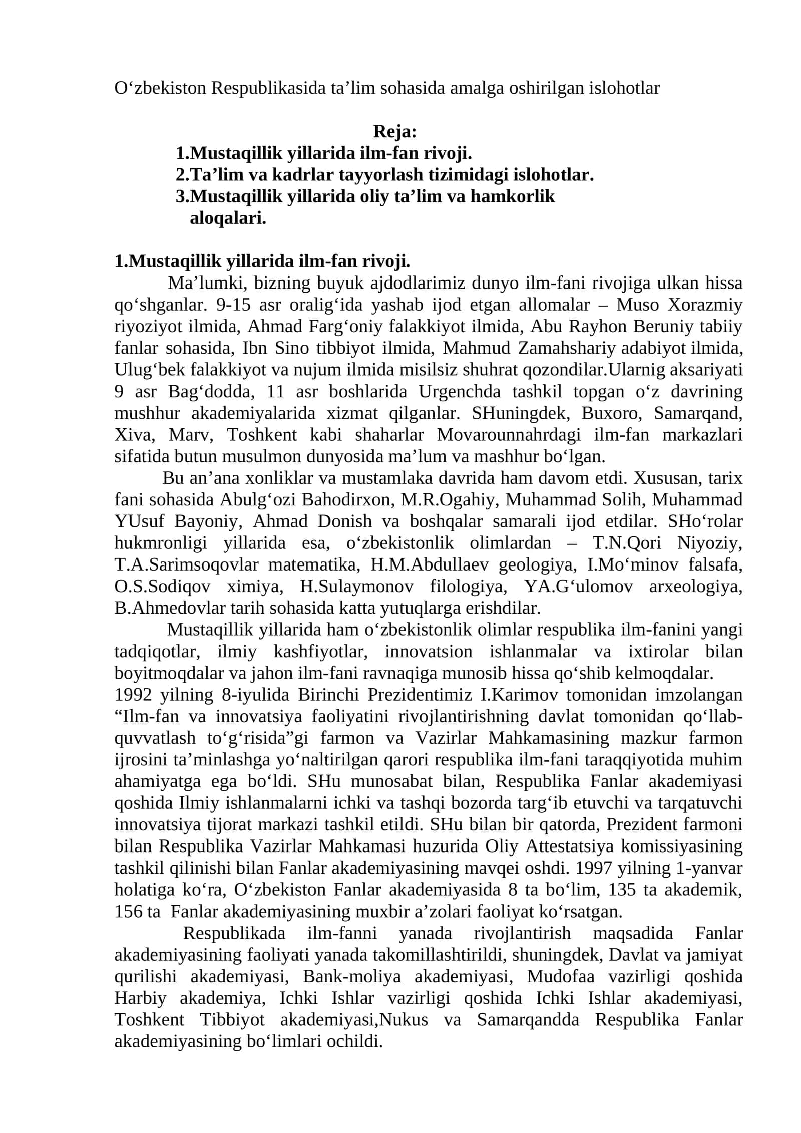 Mustaqillik yillarida ilm-fan rivoji 1