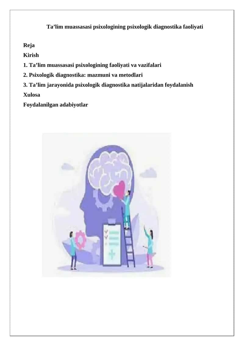 Ta’lim muassasasi psixologining psixologik diagnostika faoliyati 1