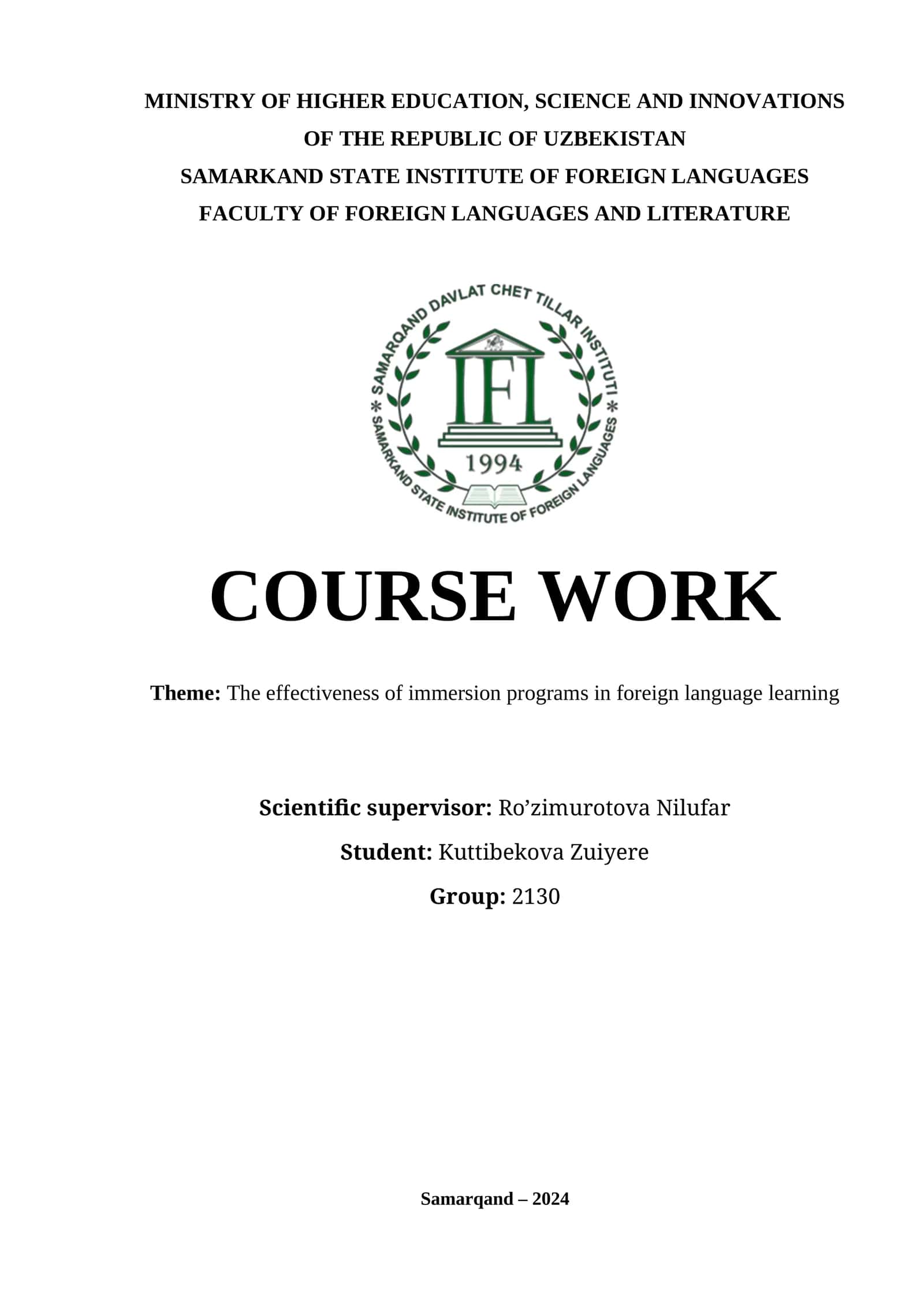 Effectiveness of Immersion Programs in Foreign Language Learning 1