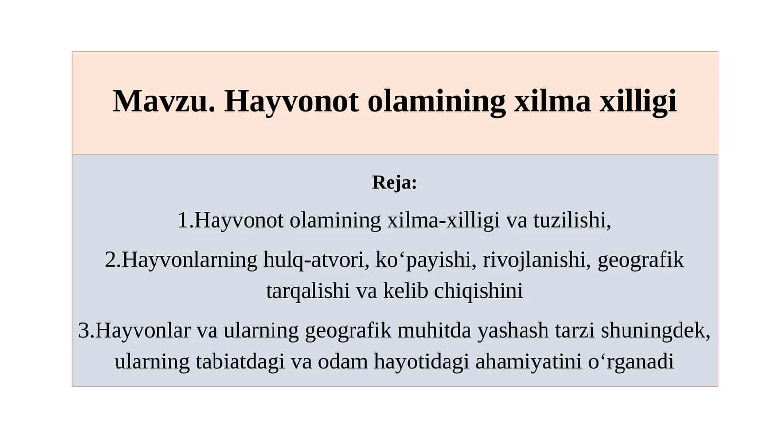Hayvonot olamining xilma xilligi 1