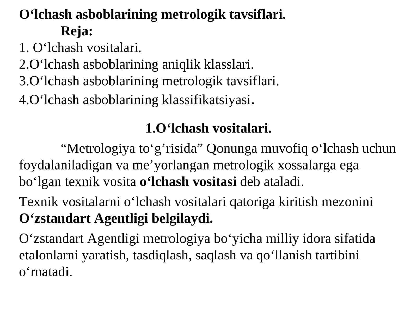 O‘lchаsh asboblarining metrologik tavsiflari 1