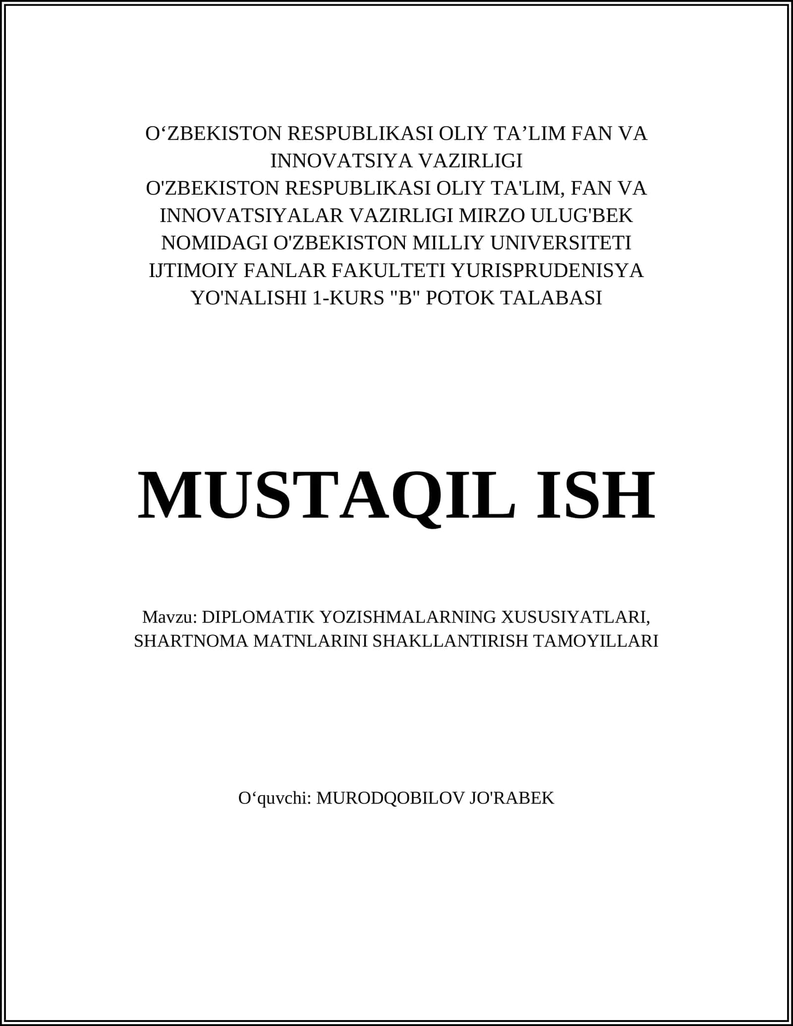 MUSTAQIL ISH 1