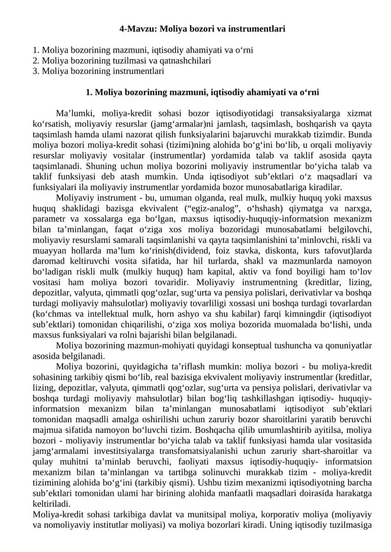 Moliya bozori va instrumentlari 1