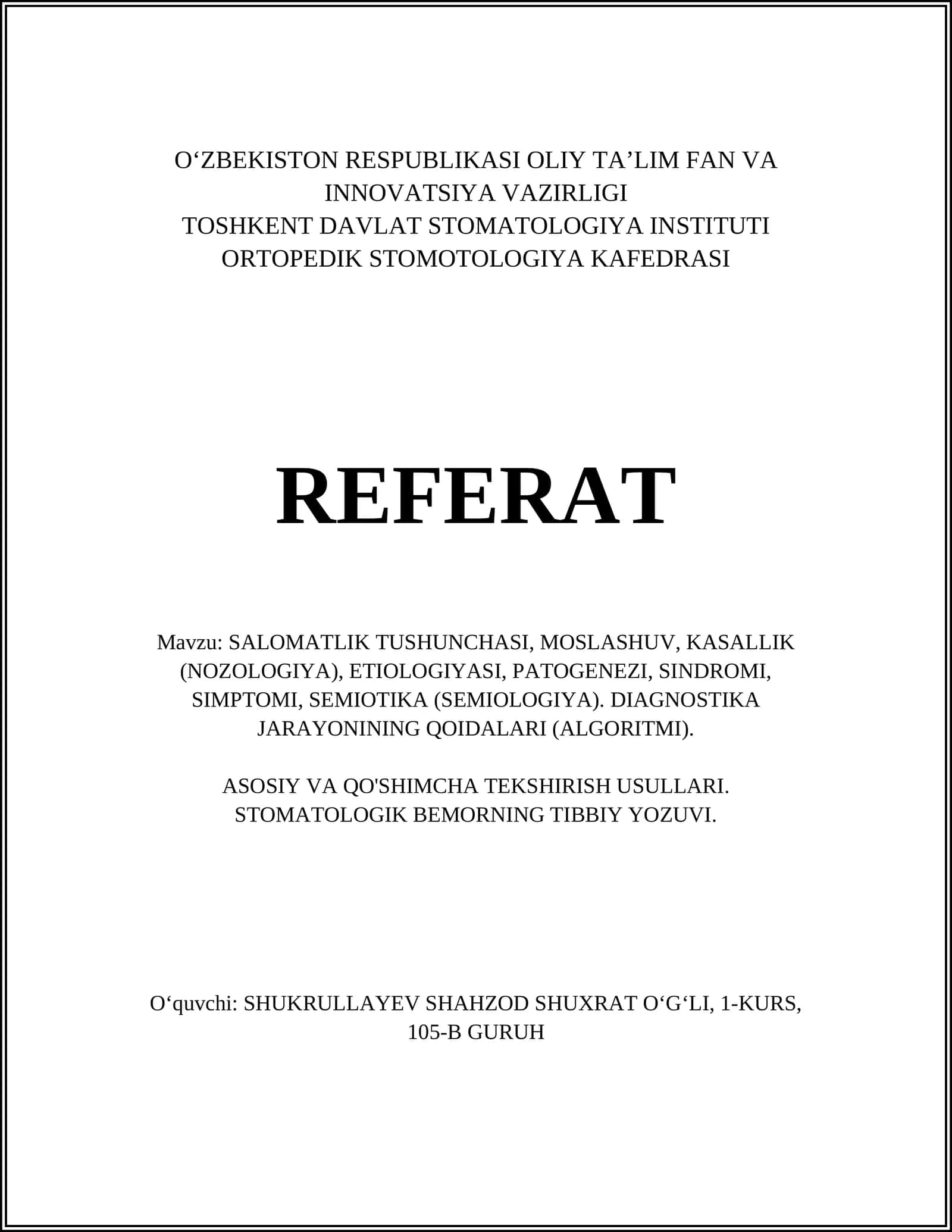 DIAGNOSTIKA JARAYONINING QOIDALARI (ALGORITMI) 1