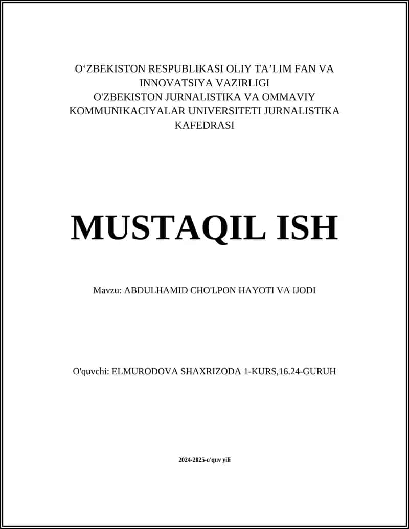 ABDULHAMID CHO'LPON HAYOTI VA IJODI 1