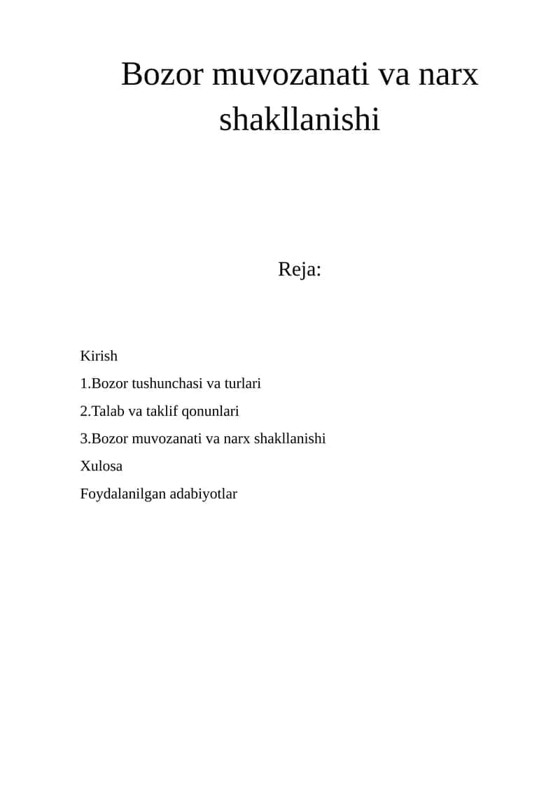 Bozor muvozanati va narx shakllanishi 1