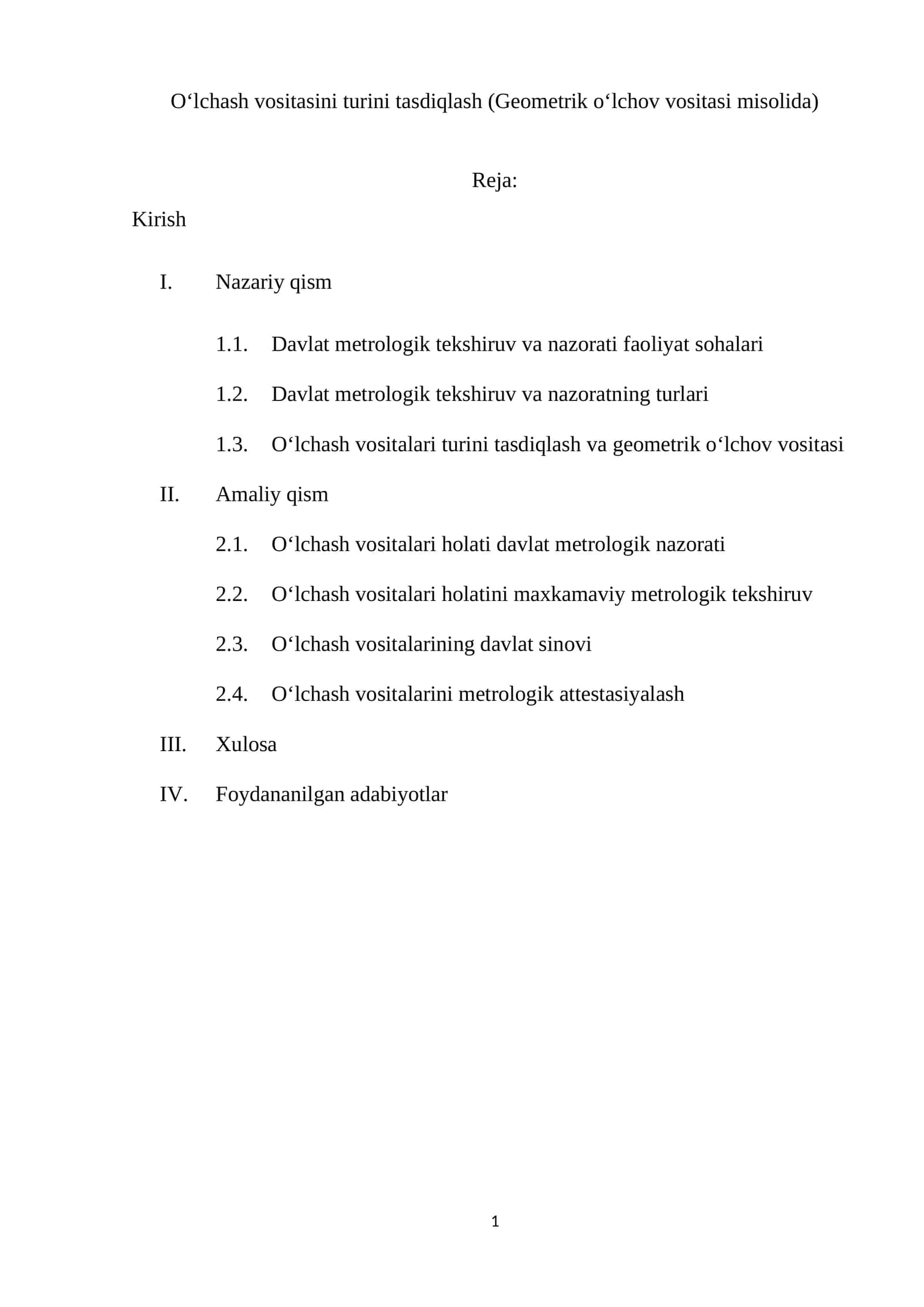 O‘lchash vositasini turini tasdiqlash (Geometrik o‘lchov vositasi misolida) 1