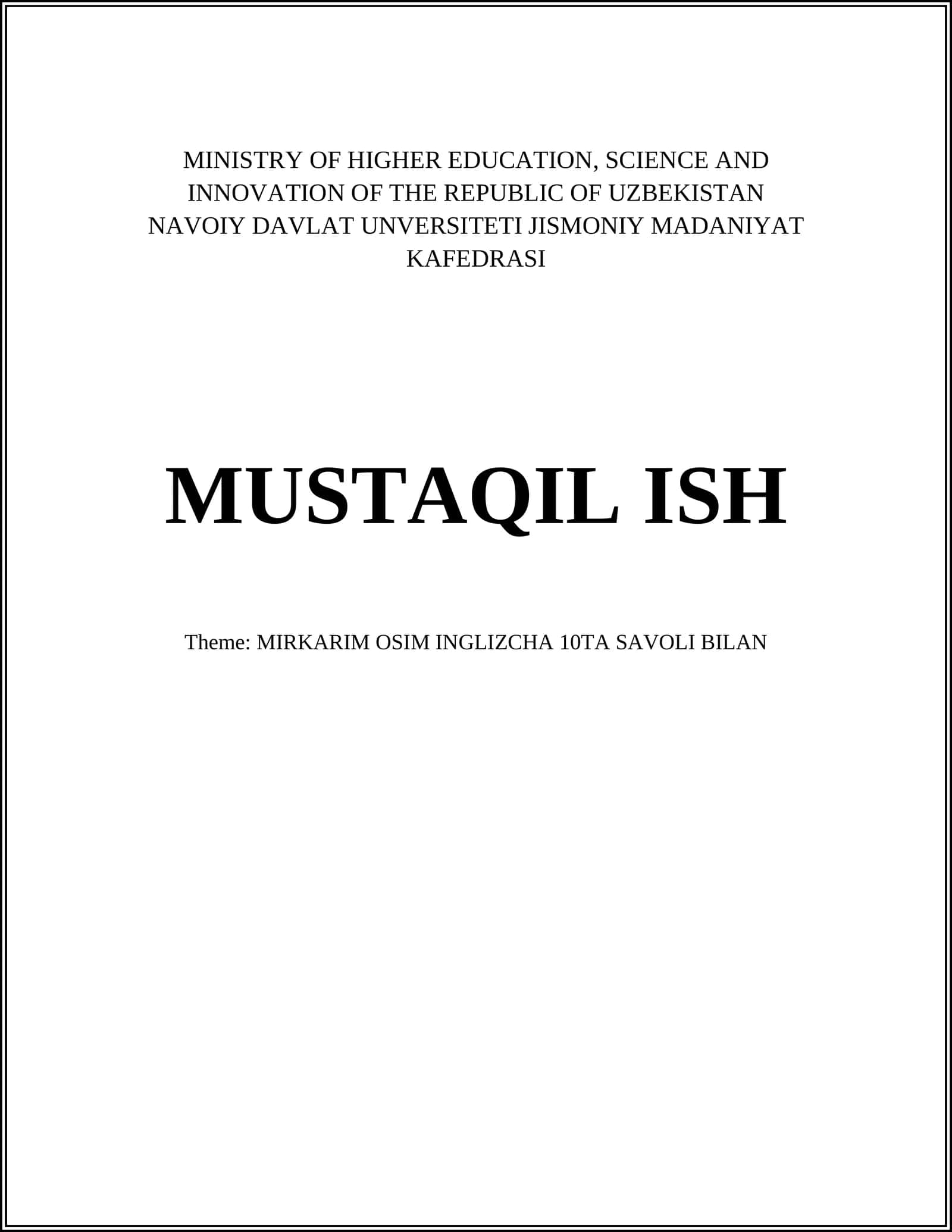 MIRKARIM OSIM INGLIZCHA 10TA SAVOLI 1