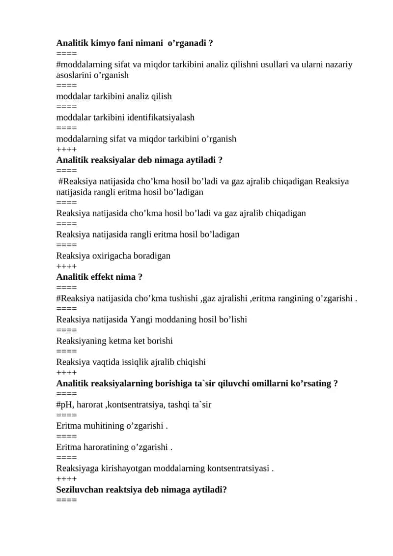 Analitik kimyo fani nimani o’rganadi? 1