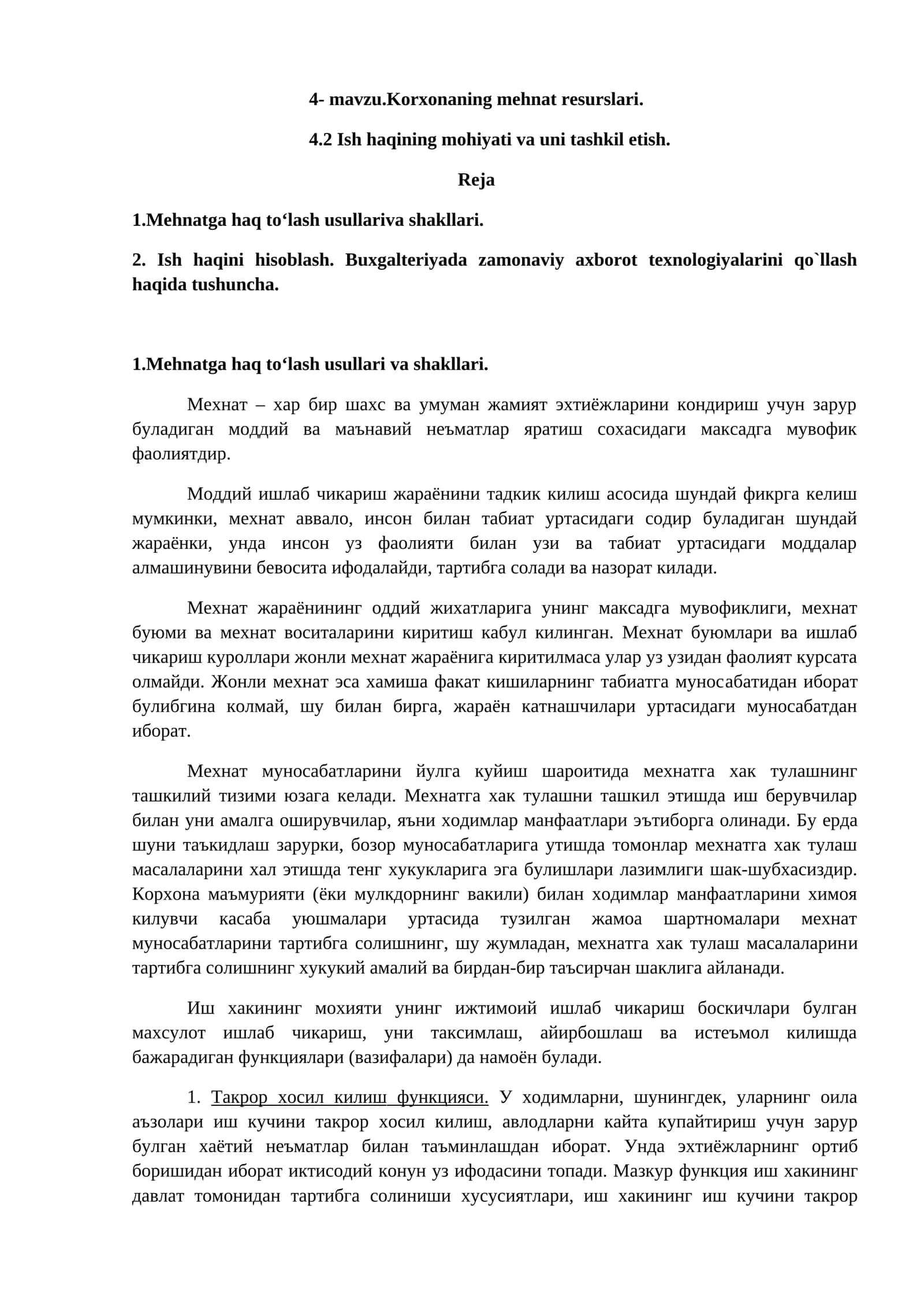 Korxonaning mehnat resurslari 1
