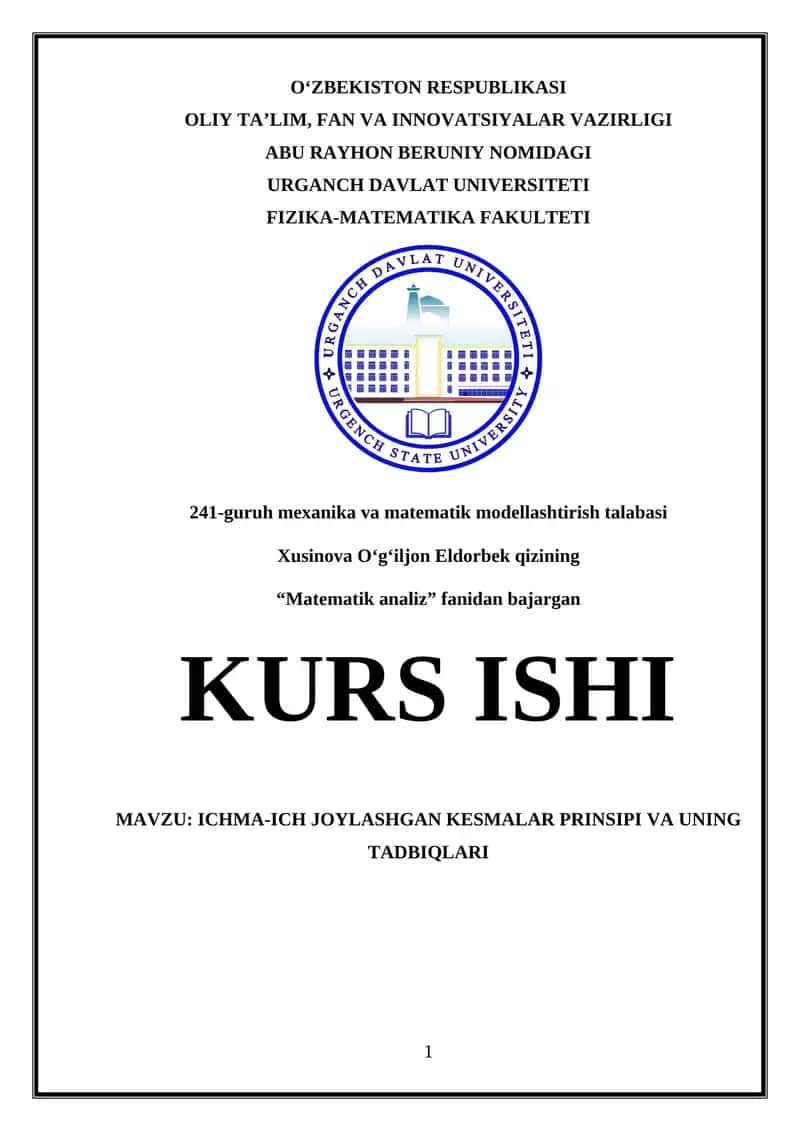 ICHMA-ICH JOYLASHGAN KESMALAR PRINSIPI VA UNING TADBIQLARI 1