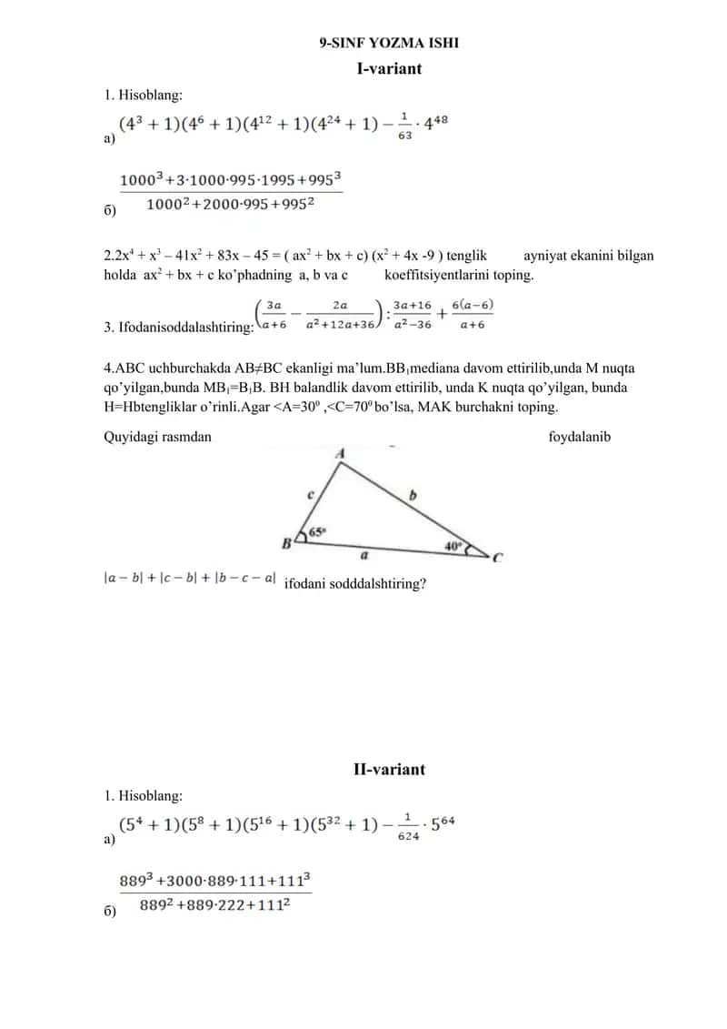 Matematikadan Olimpiada savollari 1