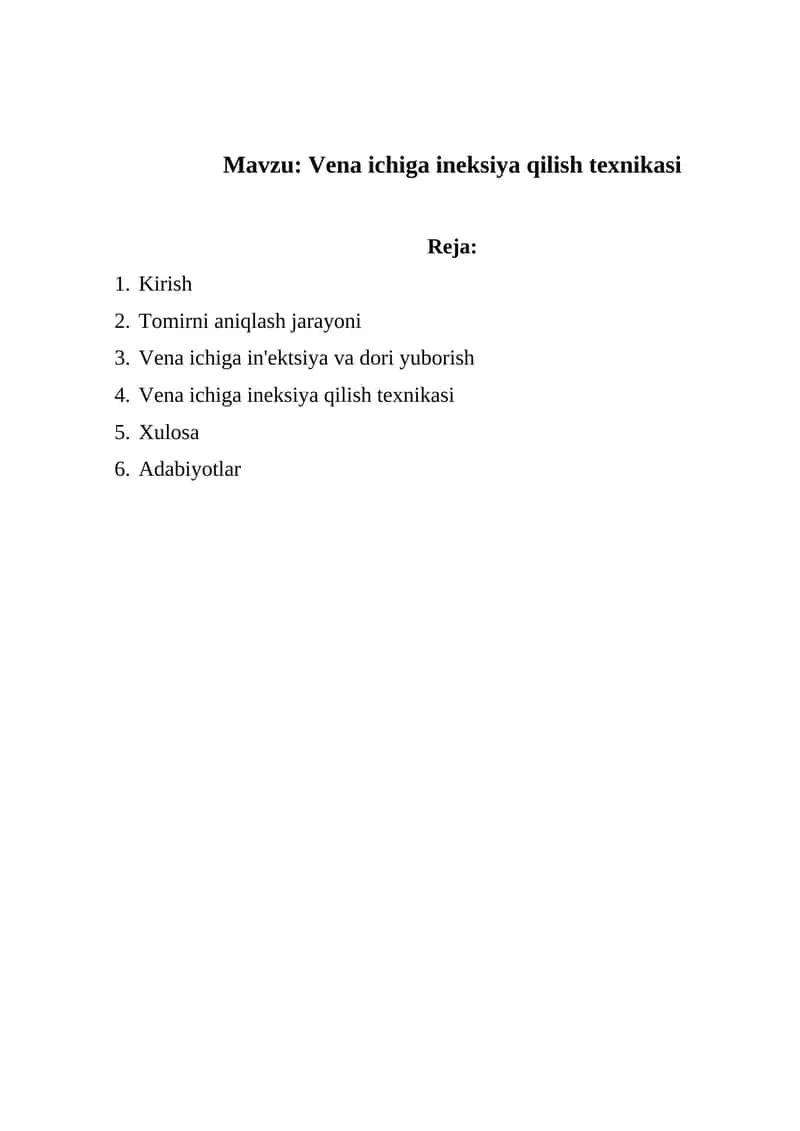 Vena ichiga ineksiya qilish texnikasi 1