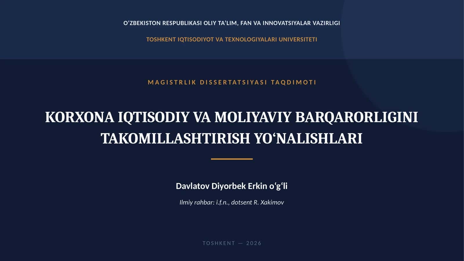 MAGISTRLIK DISSERTATSIYASI TAQDIMOTI 1
