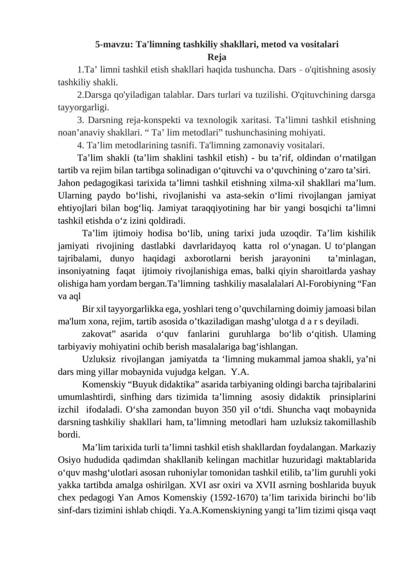 Ta'limning tashkiliy shakllari, metod va vositalari 1