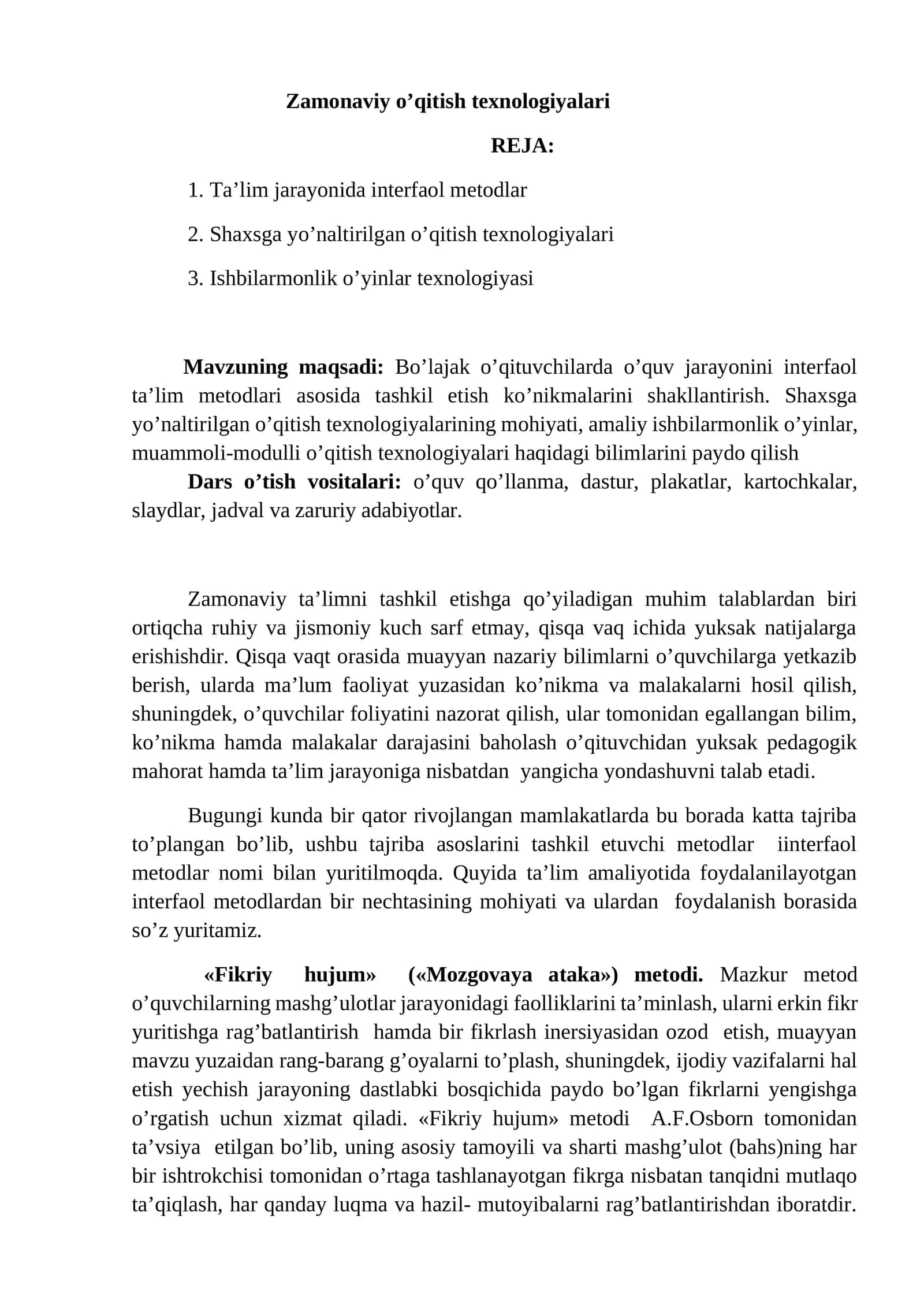 Zamonaviy o’qitish texnologiyalari 1