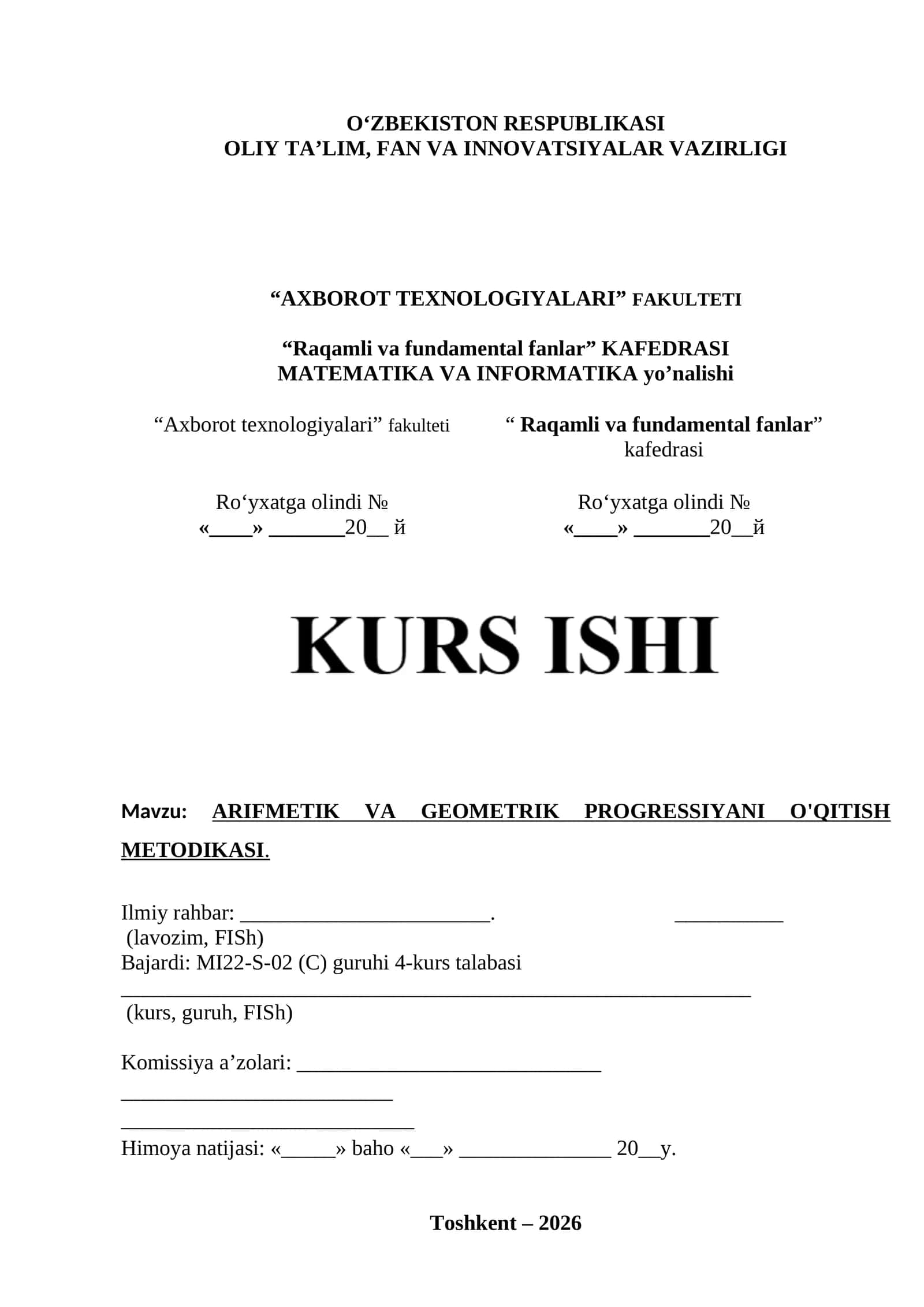 ARIFMETIK VA GEOMETRIK PROGRESSIYANI O'QITISH METODIKASI 1