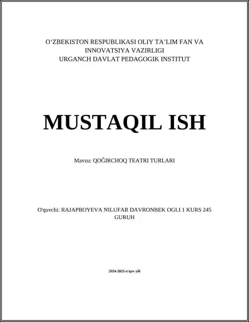 QOĜIRCHOQ TEATRI TURLARI