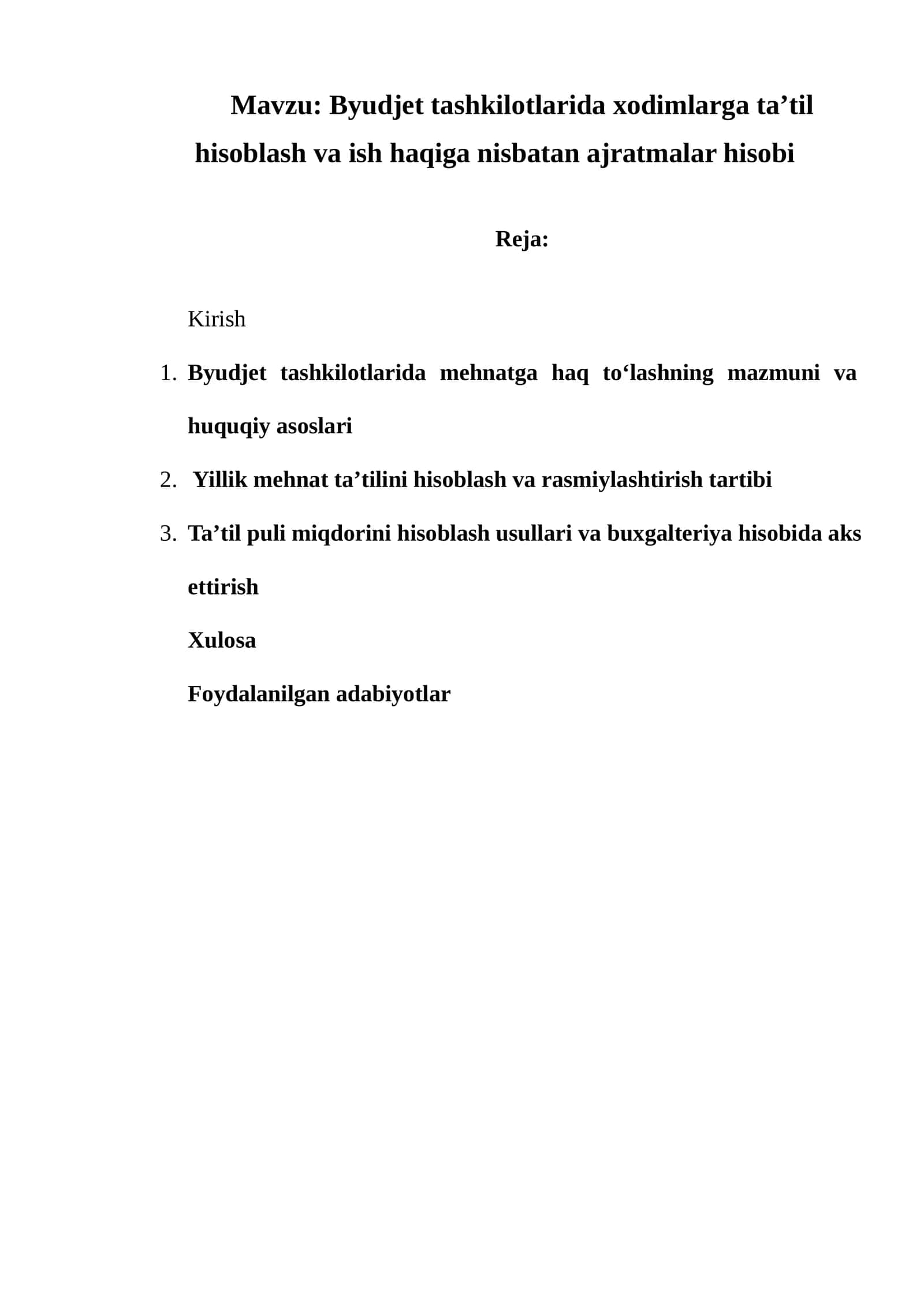 Byudjet tashkilotlarida xodimlarga ta’til hisoblash va ish haqiga nisbatan ajratmalar hisobi 1