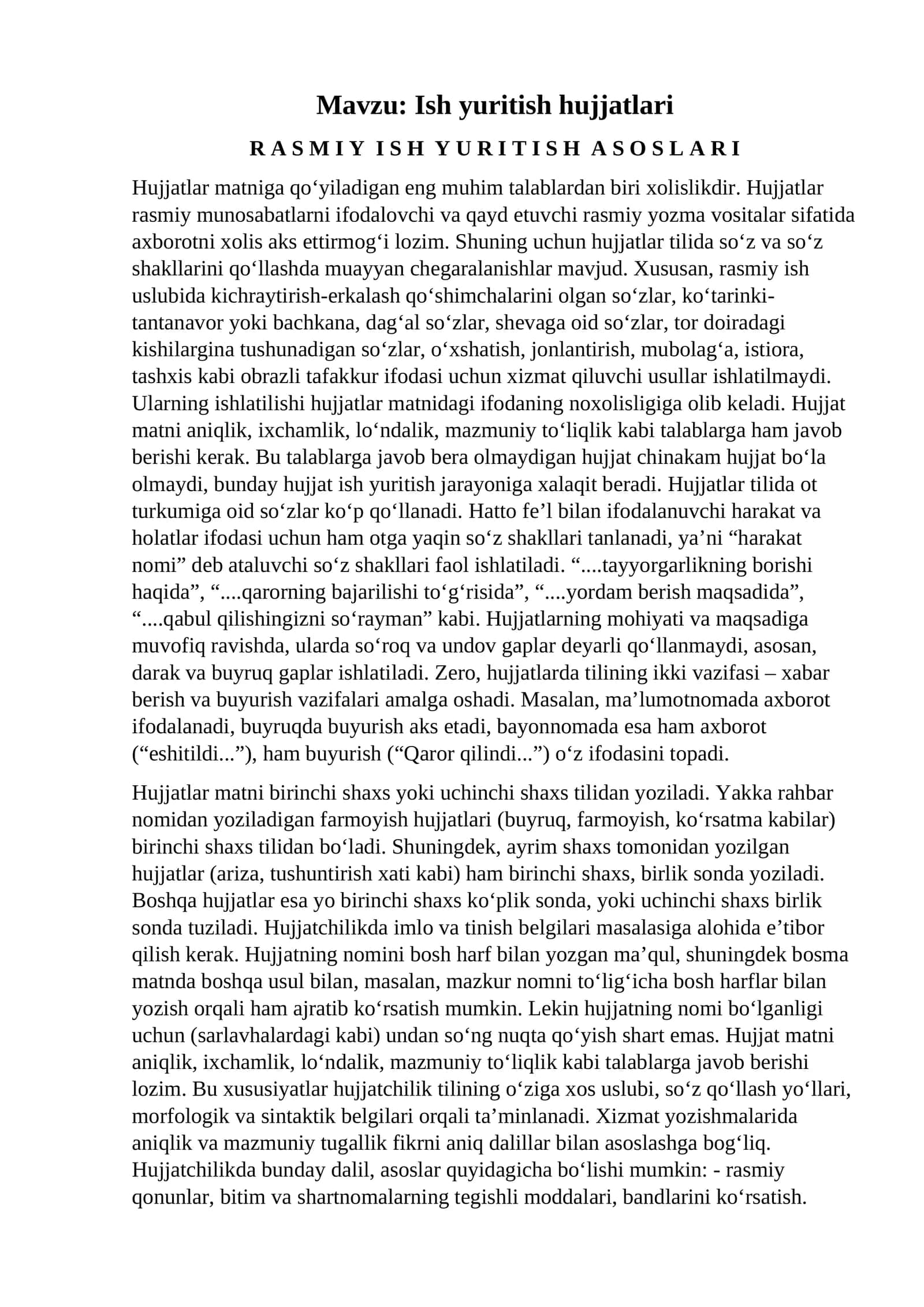 Ish yuritish hujjatlari 1