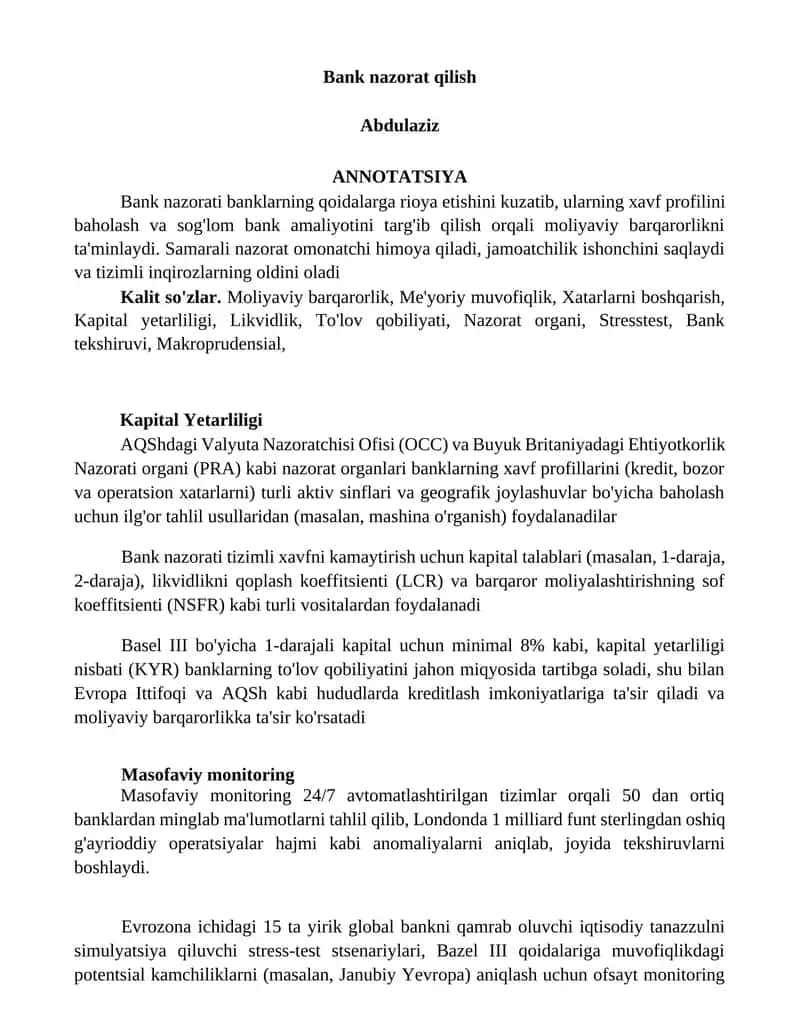 Bank nazorat qilish 1