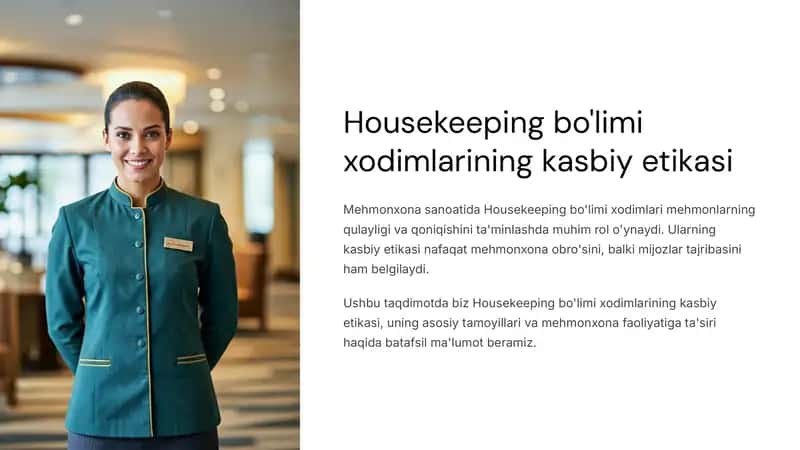 Housekeeping bo'limixodimlarining kasbiyetikasi 1