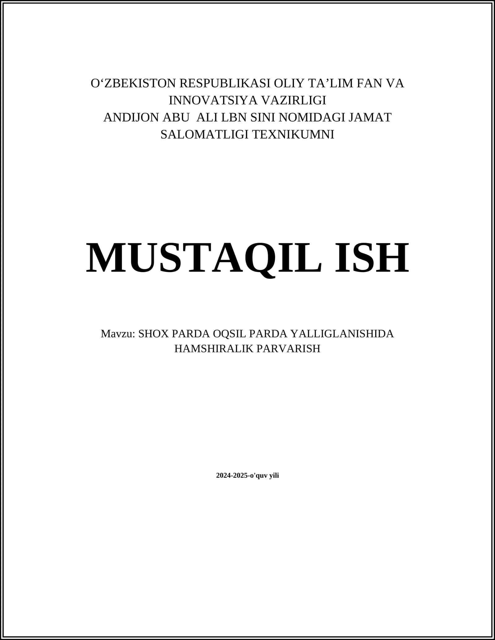 SHOX PARDA OQSIL PARDA YALLIGLANISHIDA HAMSHIRALIK PARVARISH 1