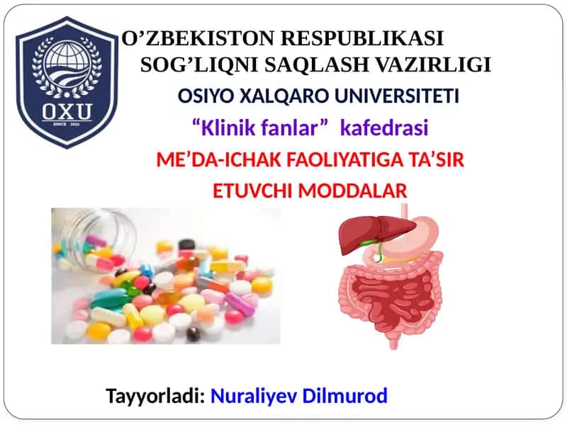 Me'da-ichak faoliyatiga ta'sir etuvchi moddalar 1