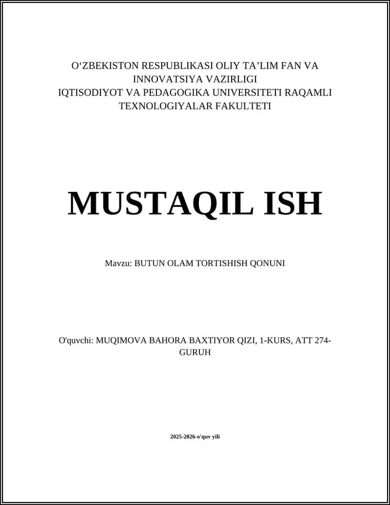 BUTUN OLAM TORTISHISH QONUNI 1