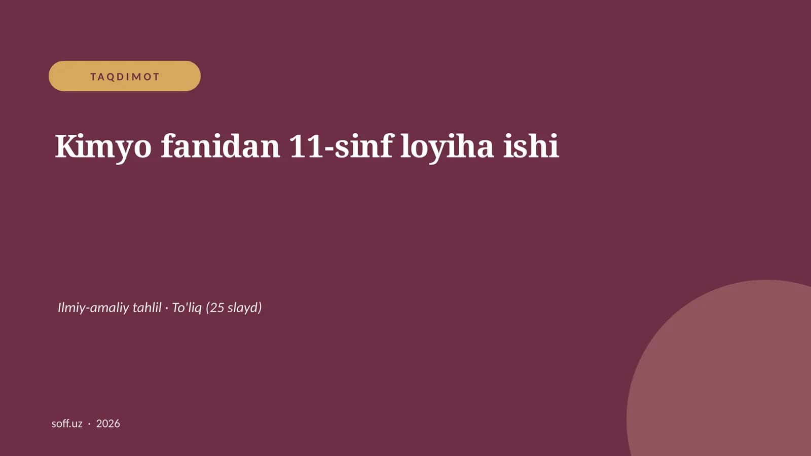 Kimyo fanidan 11-sinf loyiha ishi 1
