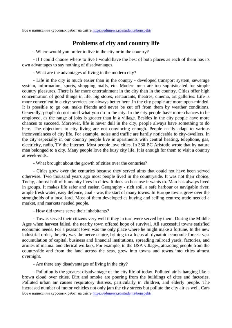 Problems of city and country life 1