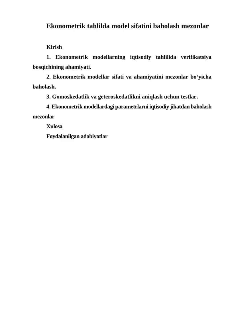 Ekonometrik tahlilda model sifatini baholash mezonlar 1