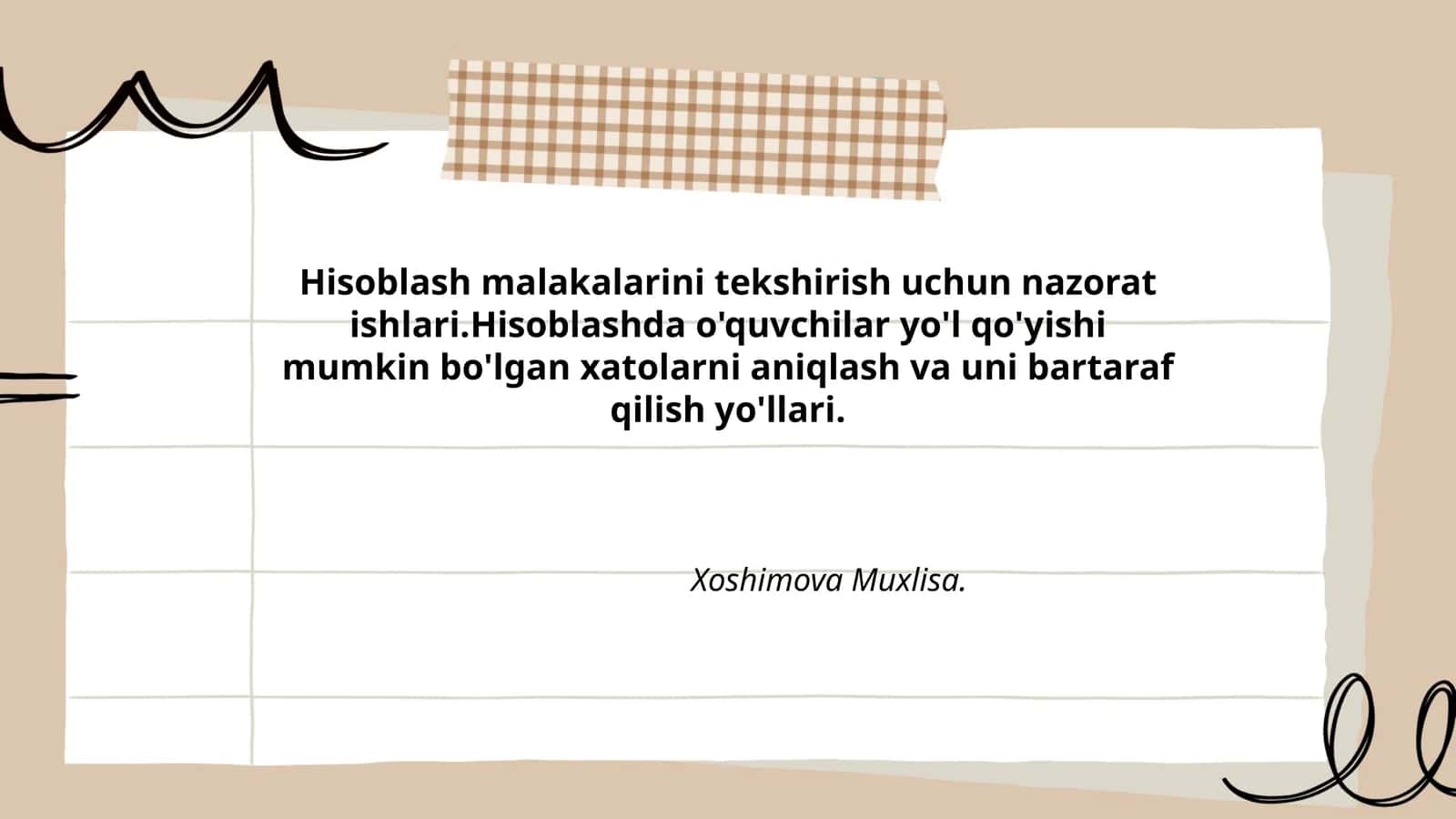 Hisoblash malakalarini tekshirish uchun nazorat ishlari 1
