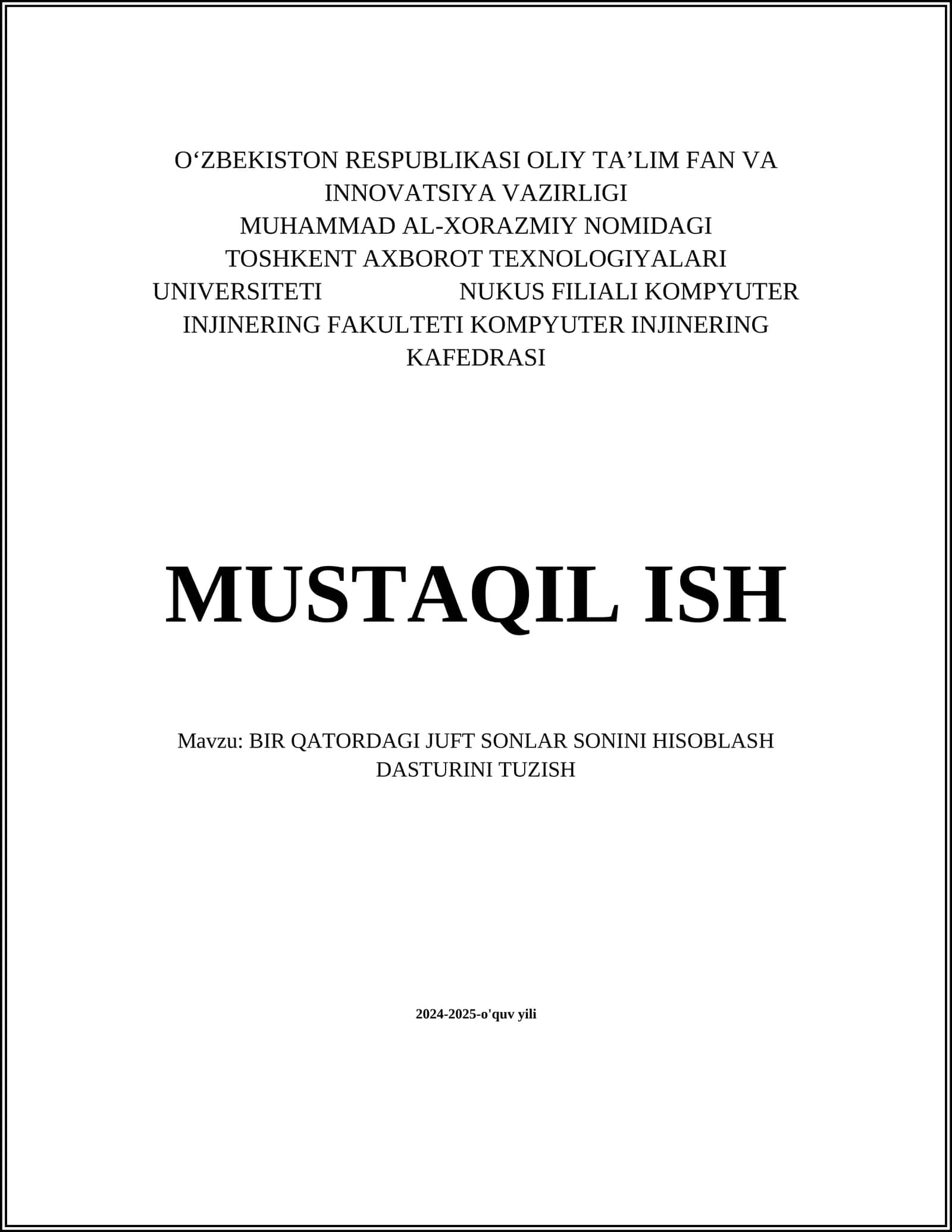 BIR QATORDAGI JUFT SONLAR SONINI HISOBLASH DASTURINI TUZISH 1