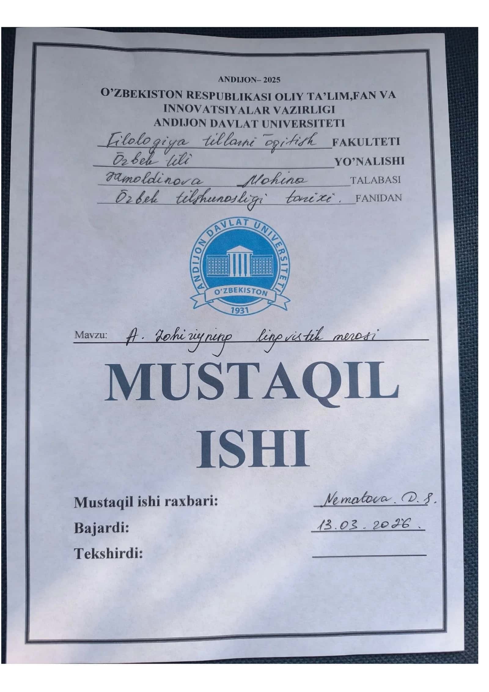 ZOHIRIYNING LINGVISTIK MEROSI 1