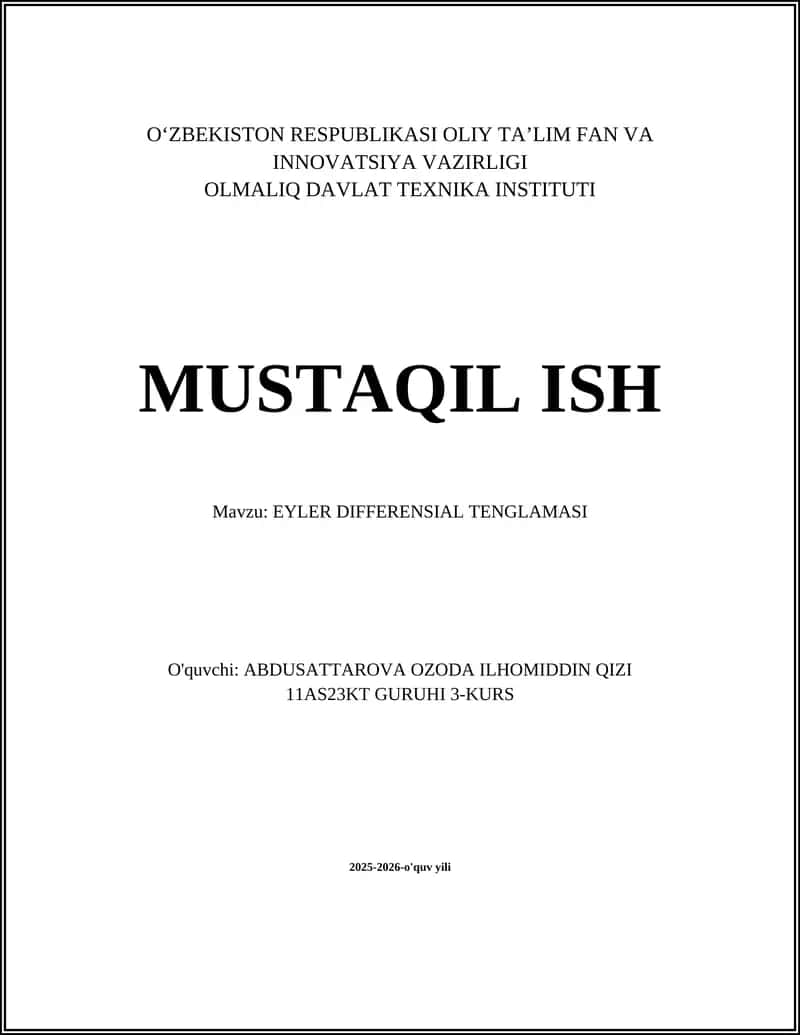 EYLER DIFFERENSIAL TENGLAMASI 1