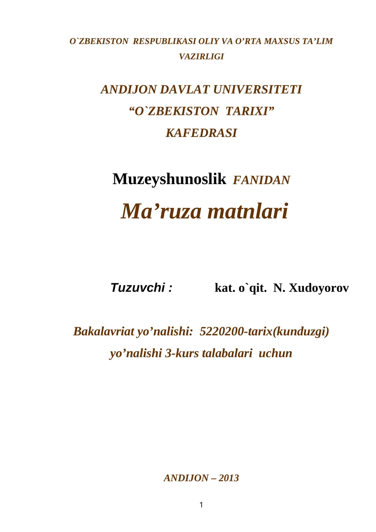 Muzeyshunoslik faniga kirish 1