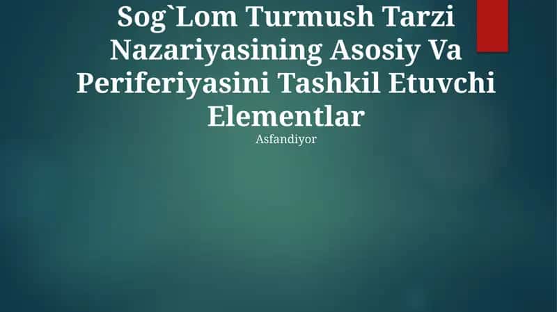 Sog`Lom Turmush Tarzi Nazariyasining Asosiy Va Periferiyasini Tashkil Etuvchi Elementlar 1