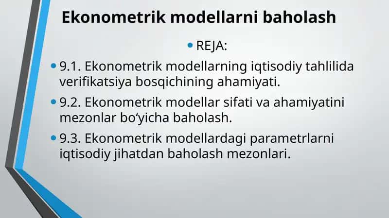 Ekonometrik modellarni baholash 1