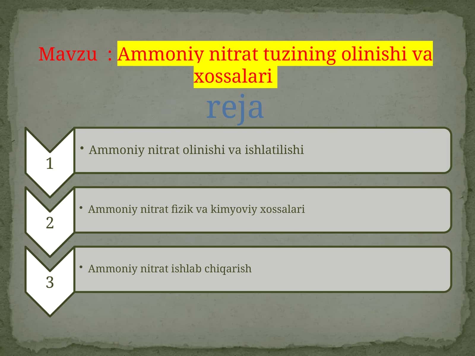 AMMONIY NITRAT TUZINING OLINISHI 1