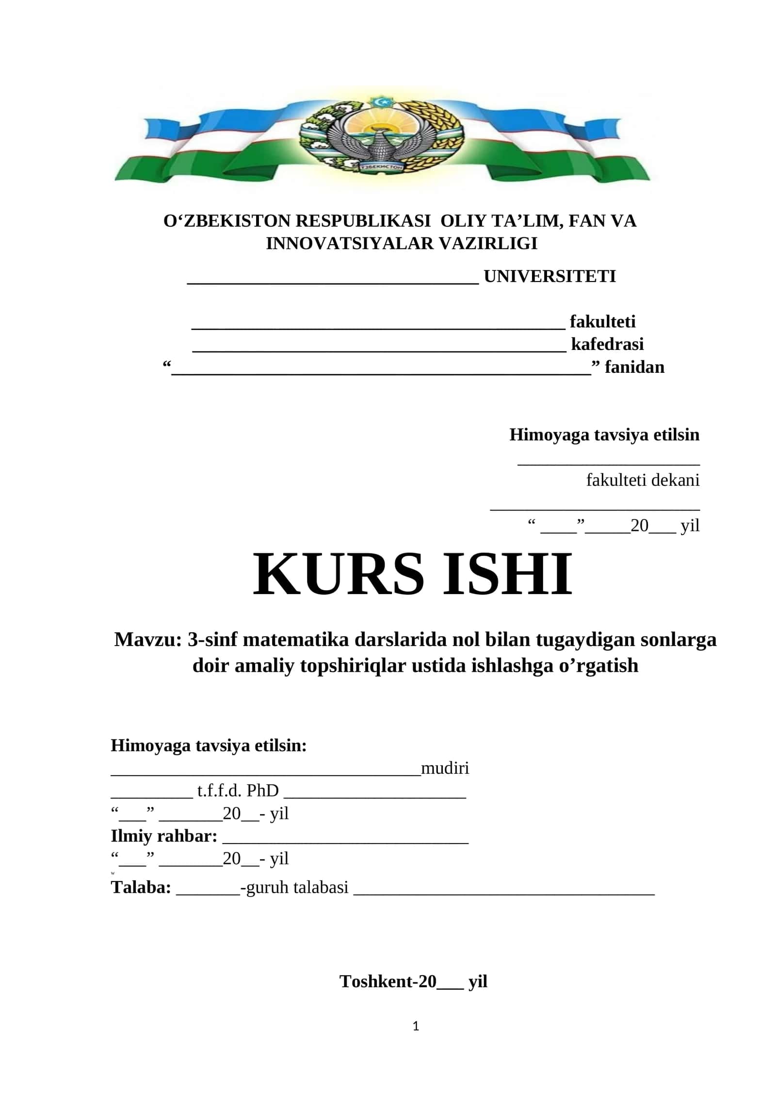 3-sinf matematika darslarida nol bilan tugaydigan sonlarga doir amaliy topshiriqlar ustida ishlashga o’rgatish 1