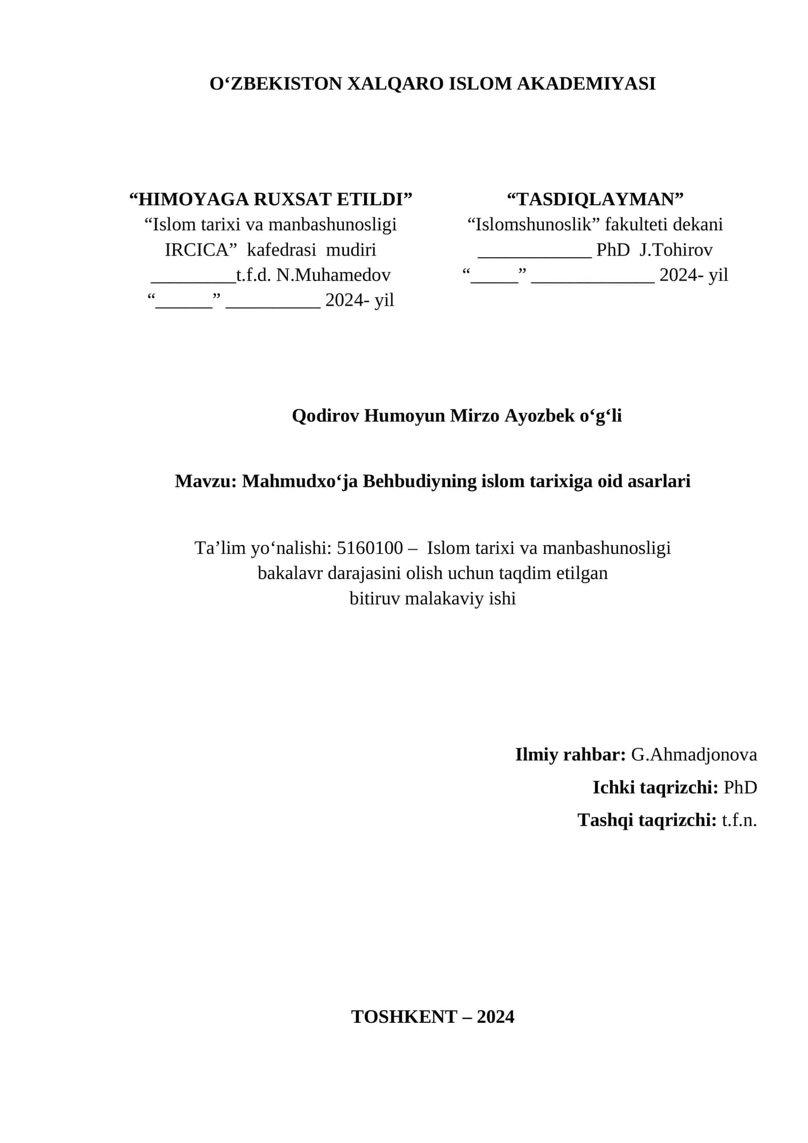 Mahmudxo‘ja Behbudiyning islom tarixiga oid asarlari 1