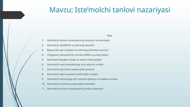 Iste’molchi tanlovi nazariyasi 1