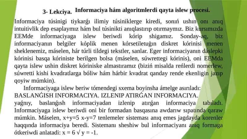 Informaciya hám algoritmlerdi qayta islew procesi 1