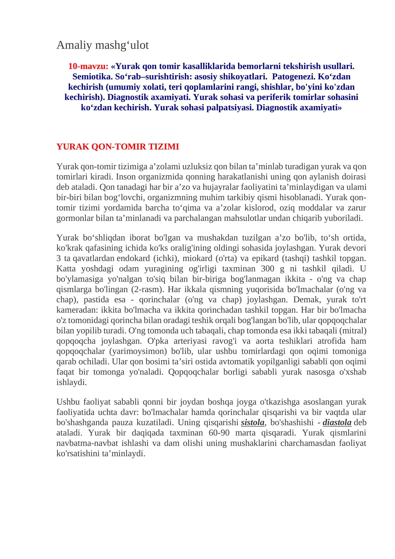 YURAK QON-TOMIR TIZIMI 1
