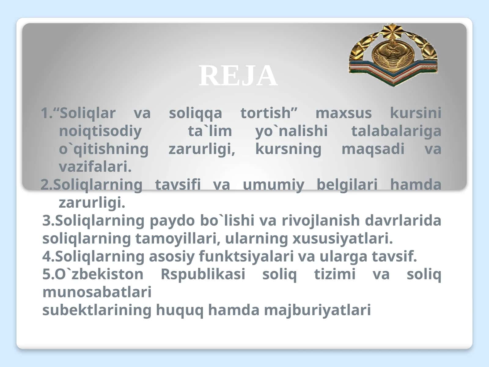 “Soliqlar va soliqqa tortish” 1