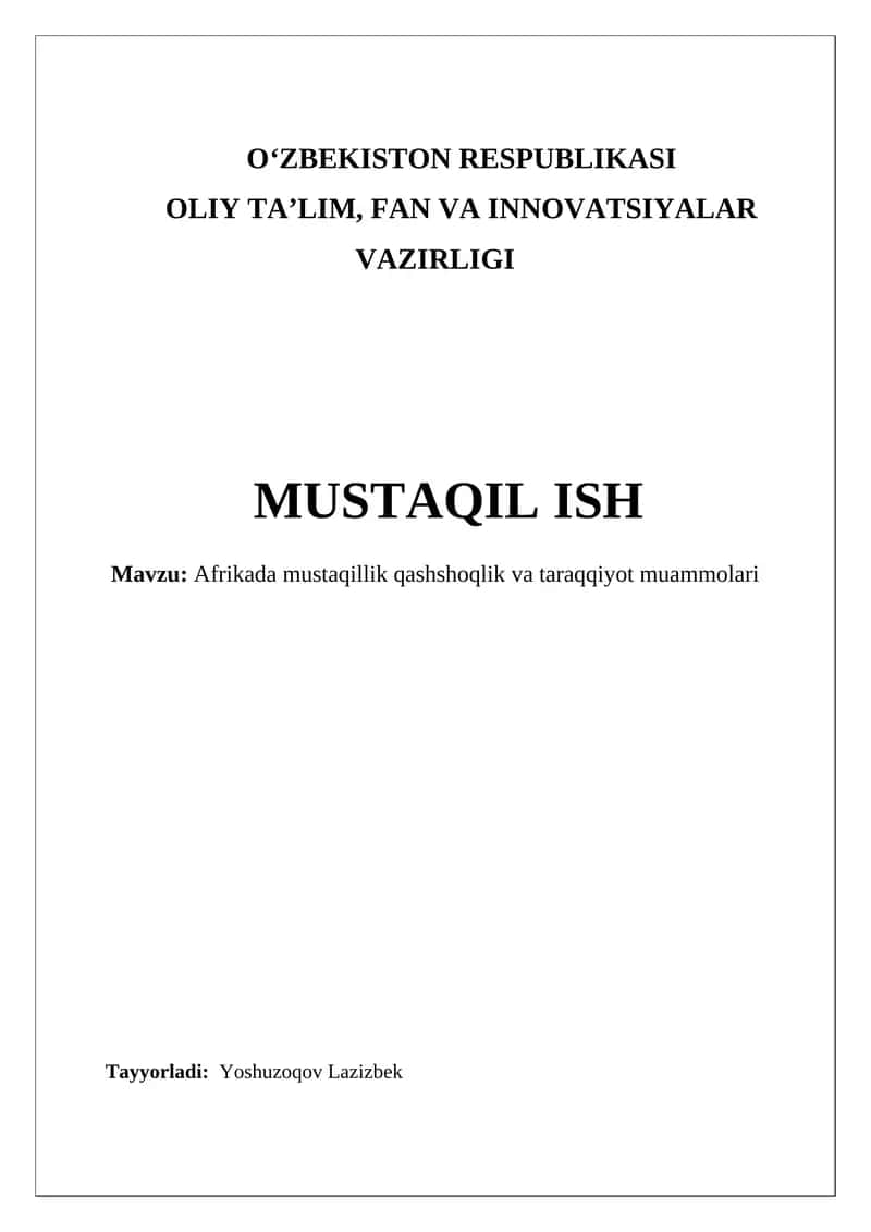 Afrikada mustaqil ishlar va taraqqiyot muammolari 1