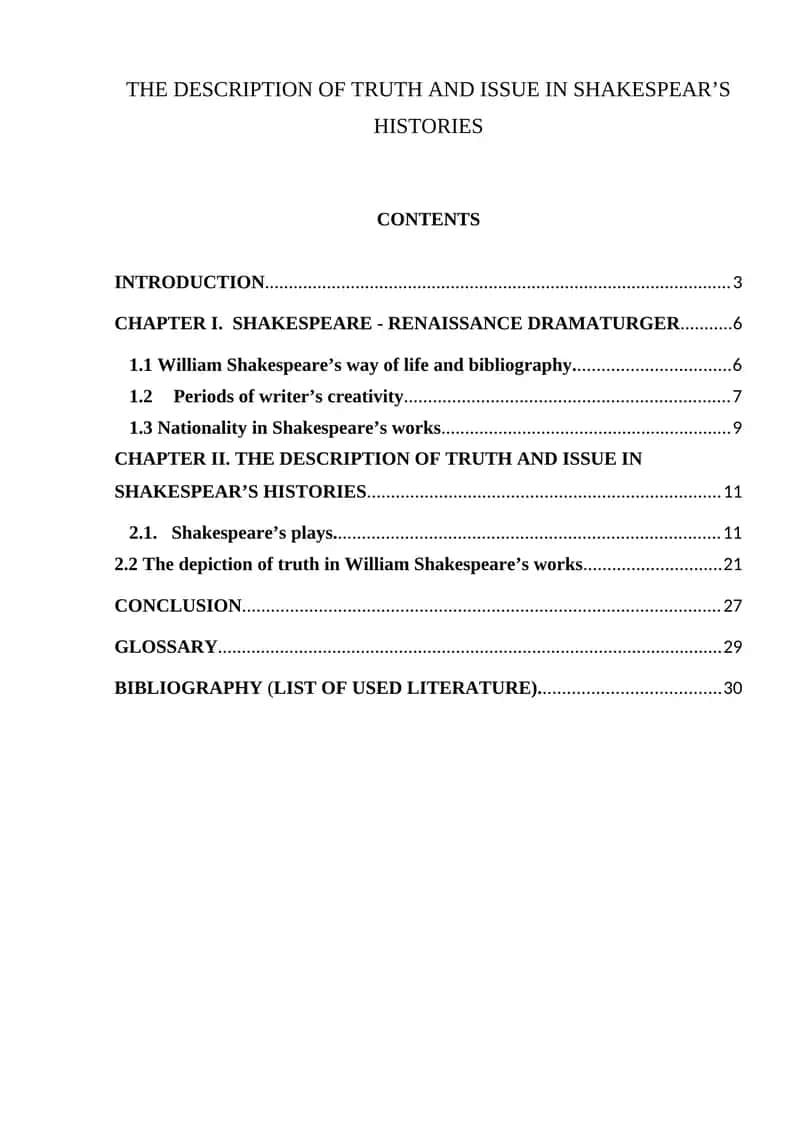 THE DESCRIPTION OF TRUTH AND ISSUE IN SHAKESPEAR’S HISTORIES 1