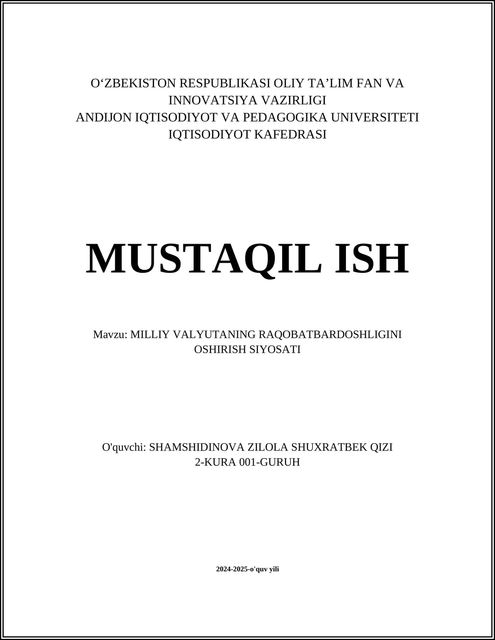 MILLIY VALYUTANING RAQOBATBARDOSHLIGINI OSHIRISH SIYOSATI 1