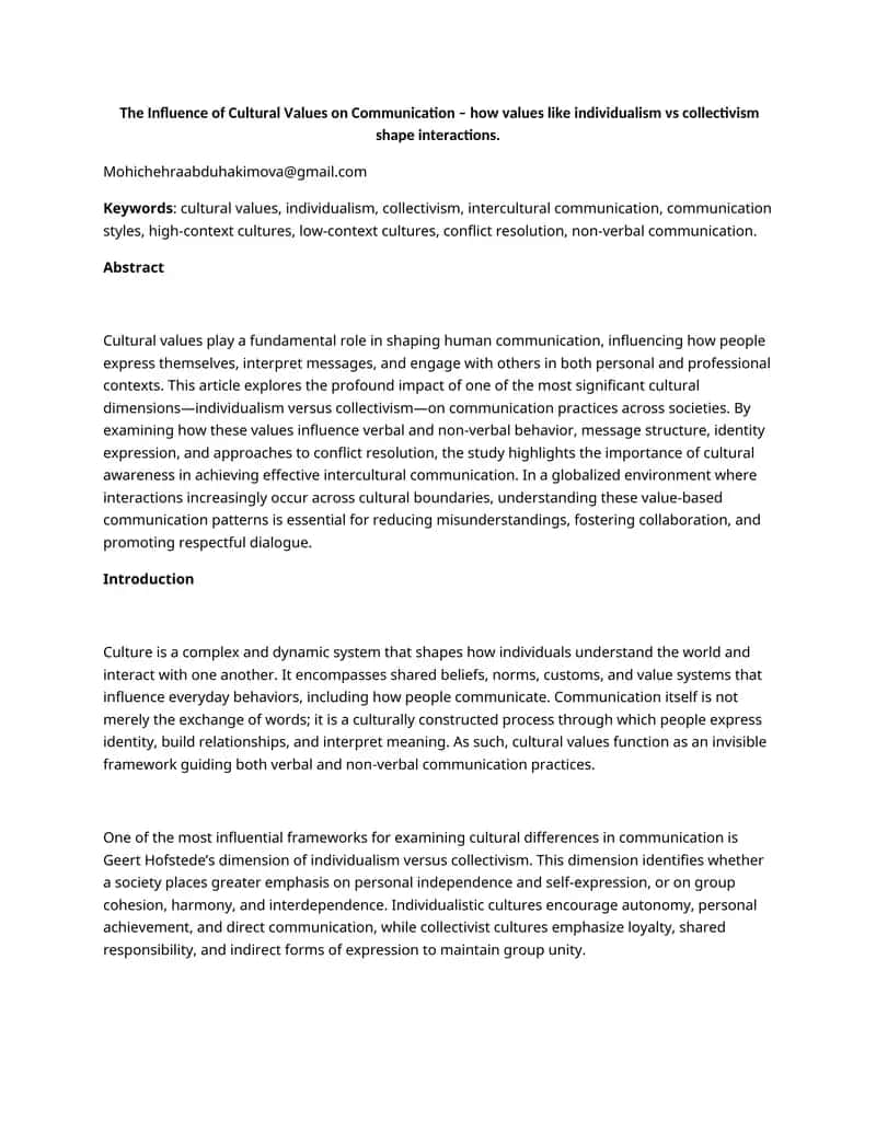 The Influence of Cultural Values on Communication 1
